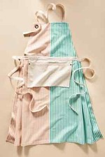 Anthropologie Trudy Apron Stripe Pattern Two Front Pockets Peach Green Retro NEW