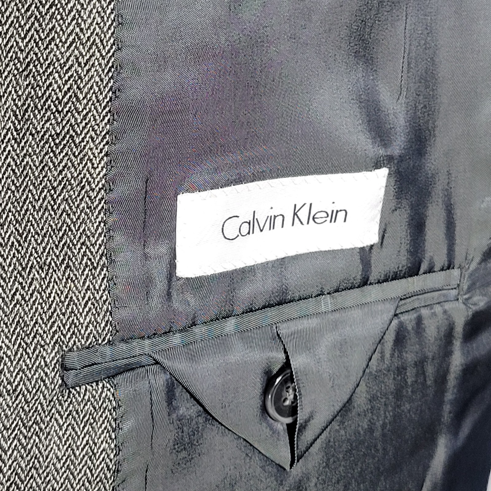 Calvin Klein Men's Sport Coat Blazer Two Button Gray Herringbone Wool Size 44XL thumbnail 14