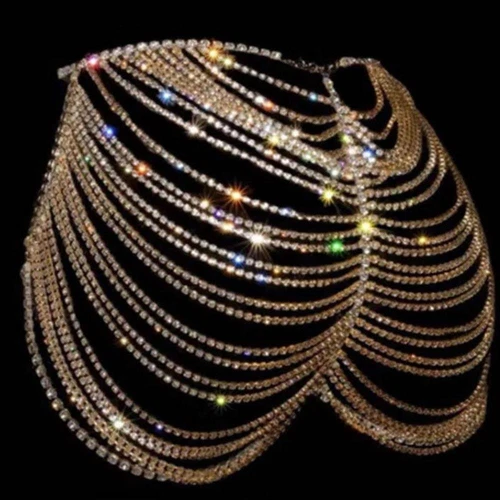 Ropa interior de cadena de cadera con estrás multicapa para mujer Joyería de playa Cuerpo Cadena Falda - Imagen 6 de 13