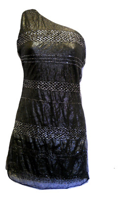 Moonstar Ladies Mini Dress Tulle-Overlay One-Shoulder Black Size S