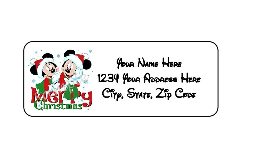 30 MERRY CHRISTMAS MICKEY PERSONALIZED RETURN ADDRESS LABELS 1 in X 2.625 in