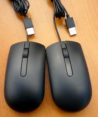 (2) Dell Black Optical Wheel Mouse Ms116t1 Ms116p Ms116 - VG Condition