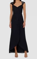 Adrianna Papell Women's Blue Cap-Sleeve Chiffon Mermaid Gown Dress Size 4