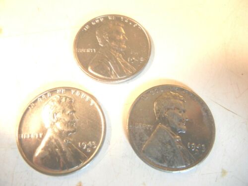 1943 P D S Lincoln Steel Wheat Cent Pennies Set of 3 Coins  - Picture 1 of 2