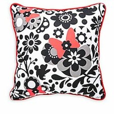 See Pics- Disney Parks Minnie Mouse Black Red Floral Square Throw Pillow