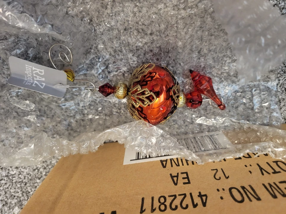 Caja de 12 - 8" Adornos Gota Copo de Nieve Filigrana Metal Vidrio RAZ Foto 4 de 4