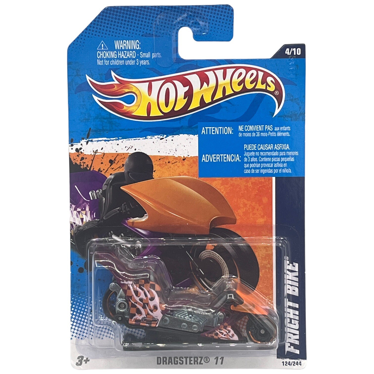 2011 Hot Wheels FRIGHT BIKE HW Drag Racers 4/10 Purple #124 Orange Chrome MC5's
