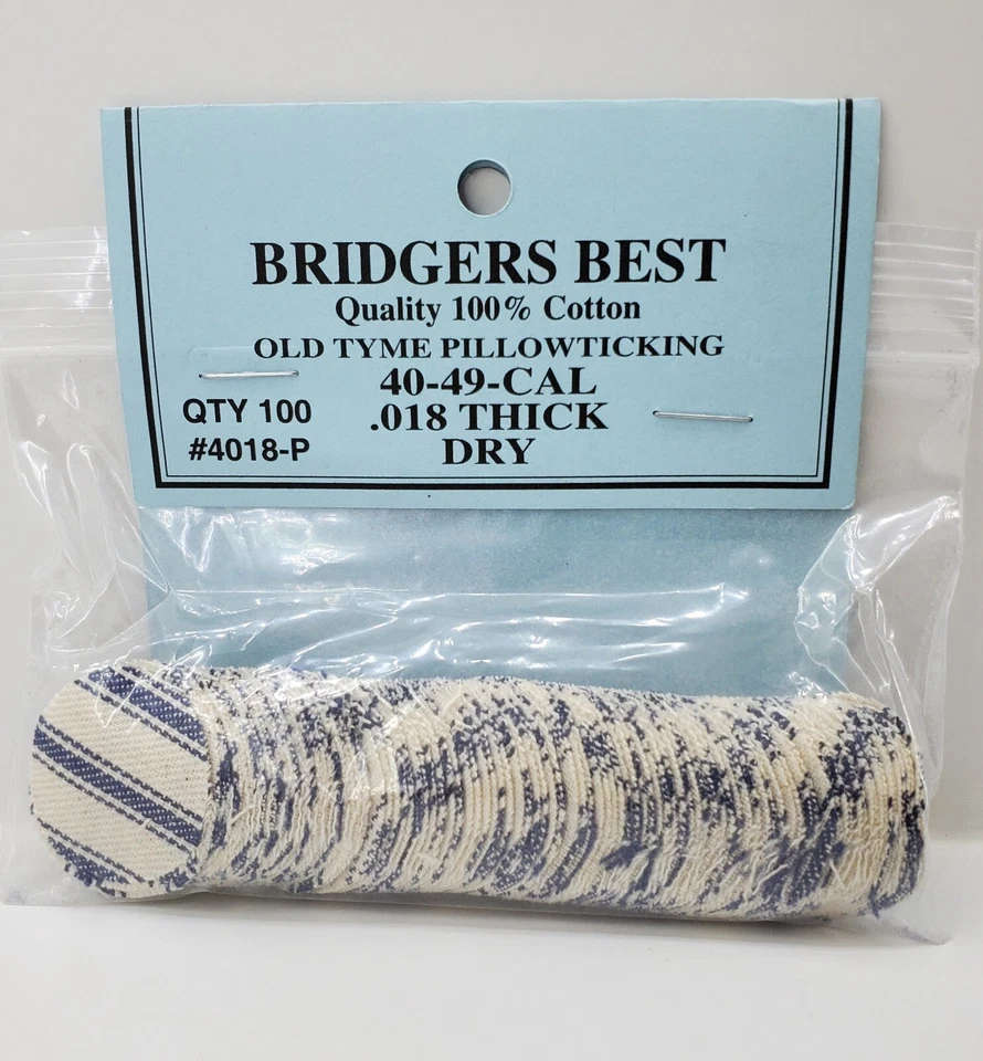 Bridgers Best Pillow Ticking Patches 100% Cotton .40-.49 Cal .018" Muzzleloader