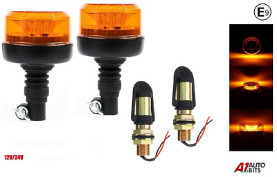 DIN Zapfen Mast Flexi Halterung LED blinkend orange Warnleuchte X2 12V 24V #A E9