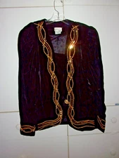 Vtg Night Studio NY velvet jacket EMB with faux pearls, sequin & gold cord Sz 16