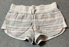 Athleta Women’s Linen Shorts 10 Pastel Stripes Drawstring Pockets Athleisure