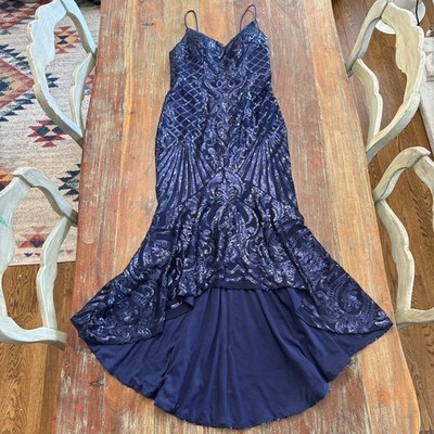 BARIANO Australia NWT Navy Blue Sequin Mermaid Gown Dress High Low Hem Size  8 | eBay