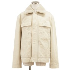 LOUIS VUITTON Denim Jacket Size 50 Men Boa collar LV Monogram Logo Sand beige