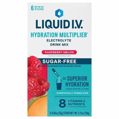 Liquid IV Sugar Free Raspberry Melon Electrolyte Powder Drink Mix, 6 Count