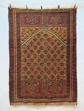 Vintage Hand Knotted Distressed Low Pile Afghan Prayer Wool Rug Carpet FloorArea