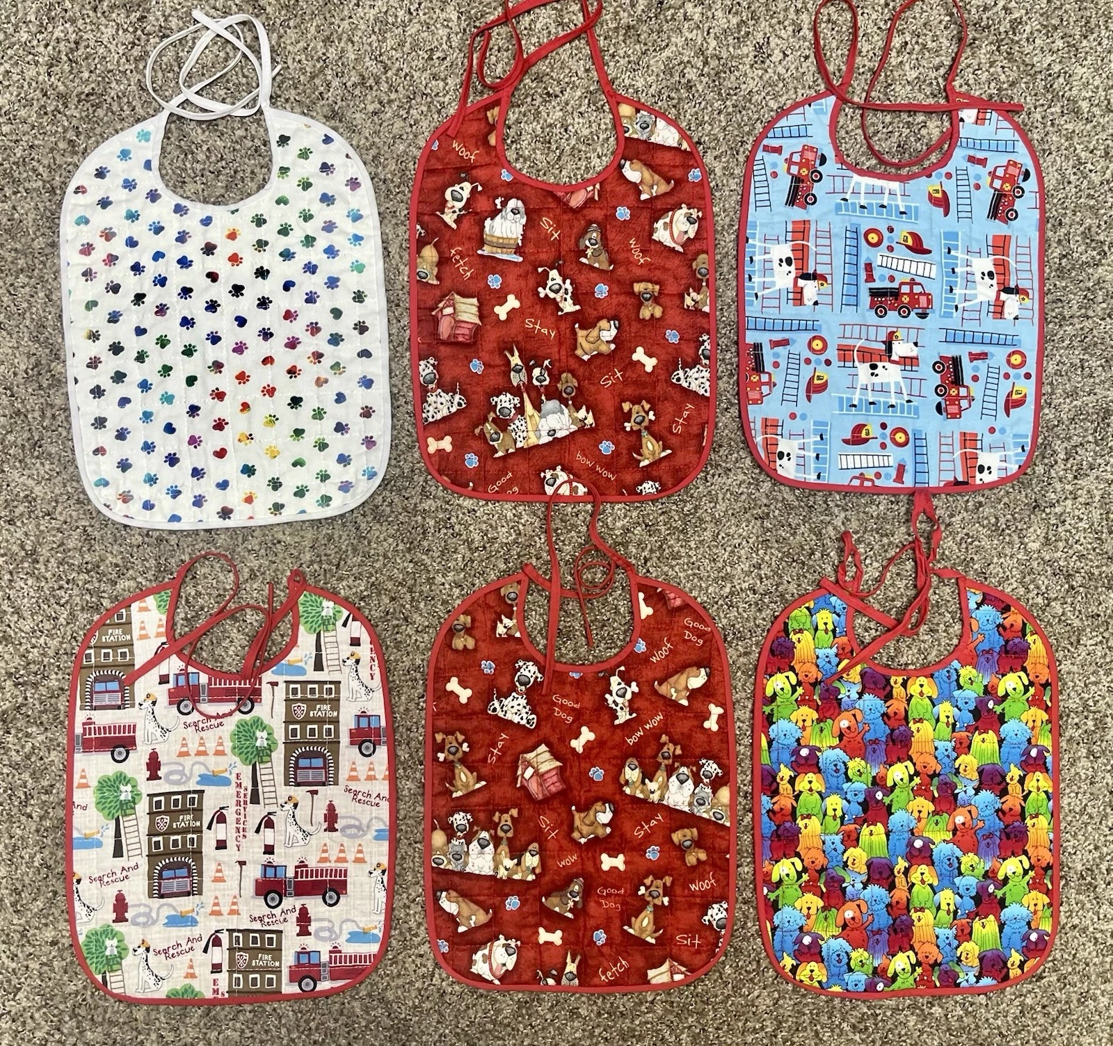 Lot Of 6 Quilted Handmade Bibs Dog Theme Large Size 12" X 9"
Opens in a new window or tab
