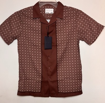   DAY & AGE Brown White Geometric Camp Collar Short Sleeve ButtonUp Shirt  NOTE 