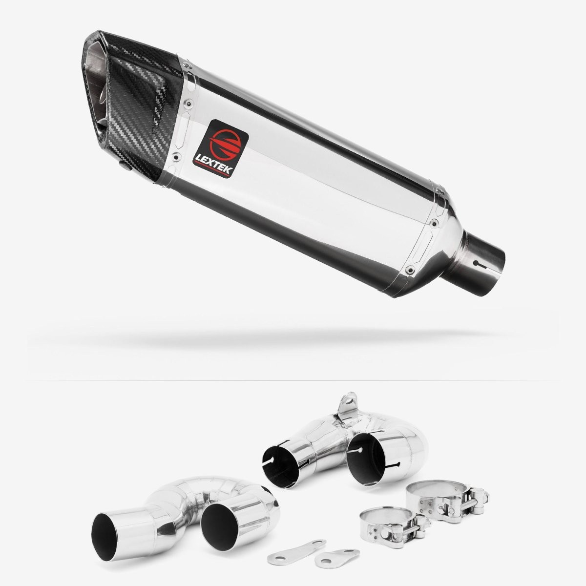 Lextek Stainless Steel SP4 Polished 300mm Exhaust with Link Pipe Silencer Chrome