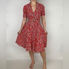 J. CREW Rudbeckia Dress Short Sleeve Collared Heart Midi Belted Dress Swingy Red