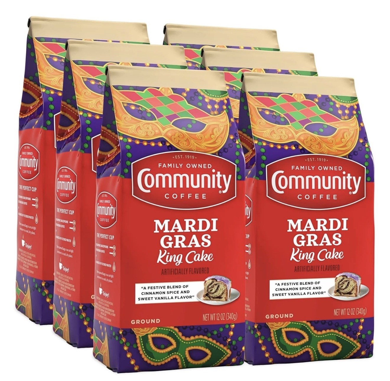 6-Pack Community Coffee Mardi Gras King Cake Ground Coffee 1
