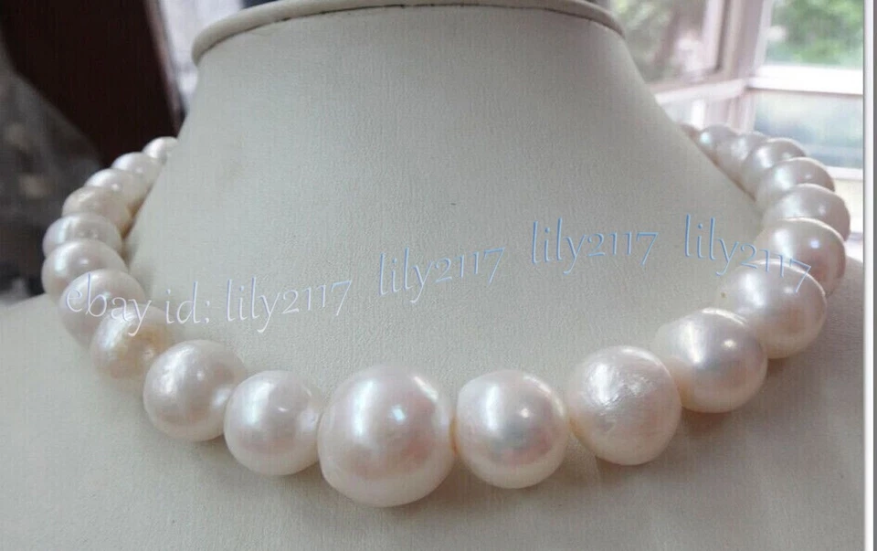 Huge 12-14mm Genuine Natural Round South Sea White Pearl Necklace 14-36 inches - Image 2 of 4