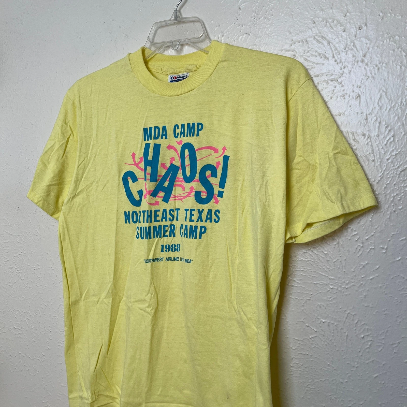 Hanes 50 50 Combed T Shirt Mens XL Yellow MDA Summer Camp Southwest Vintage