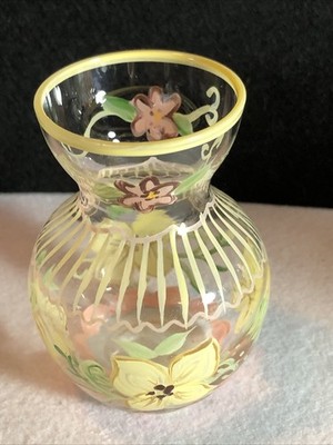Tracy Porter Short Mini Bud Vase Hand Painted, Hand Blown Glass 3  