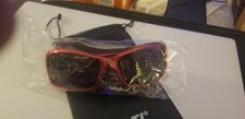 Brand New Unbranded Sun Glasses UV400 RED Frames, Black Lenses Wrap Around TYPE.