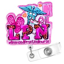 LPN Badge Reel Holder for Licensed Practical Nurse Retractable with ID Clip W...