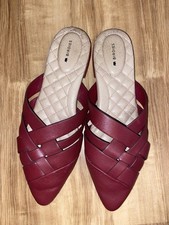 Birdies Dove Mules Women's 9 Maroon Red Woven Leather Slides EUC