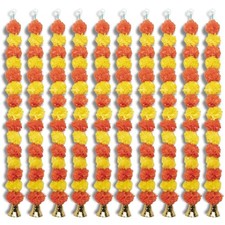 Marigold Artificial Fluffy Garland with Bell Used for Festival pack of 10