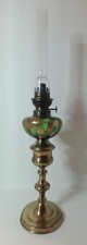 Oil Lamp Art Nouveau Etched Enameled Glass, Brass Base, KOSMOS Burner (MC267)