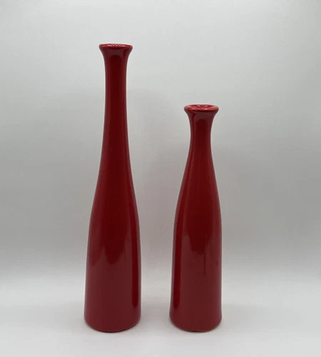 Vtg. Royal Haeger Larry Laslo Art Deco Stoneware Red Set Of Two Vase 13"