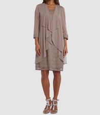 R M Richards Women's Brown Lace Jacket  Dress Set Size 14