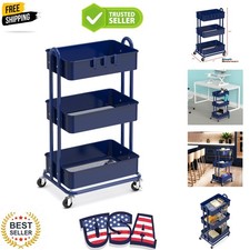 3-Tier Heavy Duty Metal Utility Rolling Cart, Navy