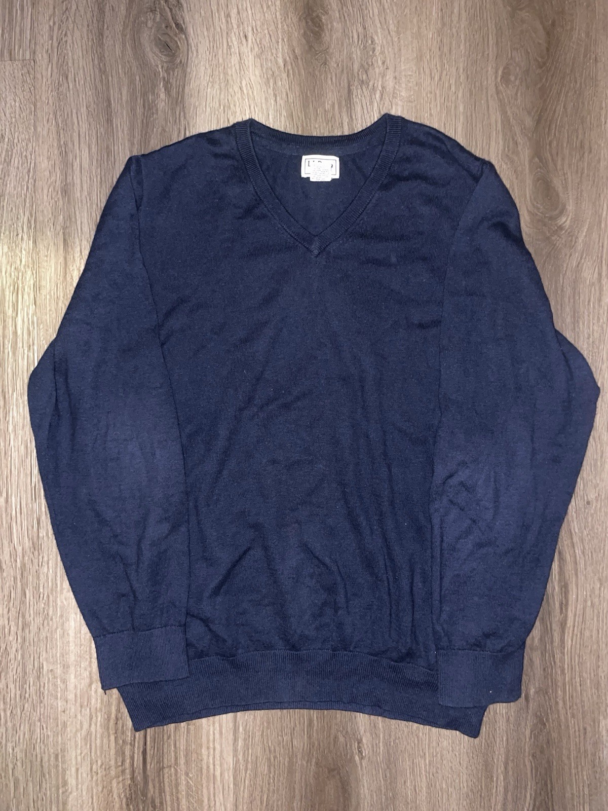 L.L. Bean Men's Navy Blue Cotton Cashmere Blend V-Neck Sweater Size Large