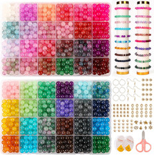 Glass Beads for Jewelry Making, 1300Pcs 8Mm 48 Colors round Crystal Glass Bead