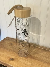 Smart Planet Glass Water Bottle Bamboo Lid Furever Friends Cats 23 Oz New w Tag
