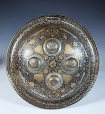 Small Antique Indian Shield with Gold and Silver Inlay