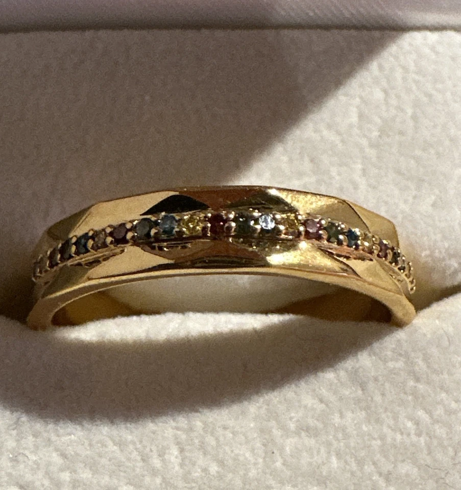 Ring, Silber 925, vergoldet, farbige Diamanten ca. 0,12 Karat,Gr. 60(19)