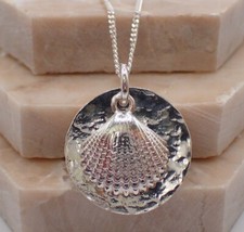 Shell Disc Pendant,  Solid Sterling Silver, Hammered, New, UK Seller