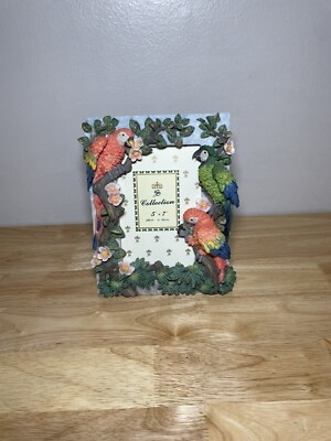 Parrot And Floral Picture Frame Montefiori Collection Italy Design 5in x 7in!