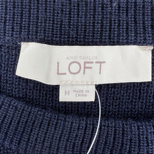NWT LOFT Women's Pullover Sweater Size M Navy Blue Rib Knit Geometric Sleeves - Picture 11 of 15