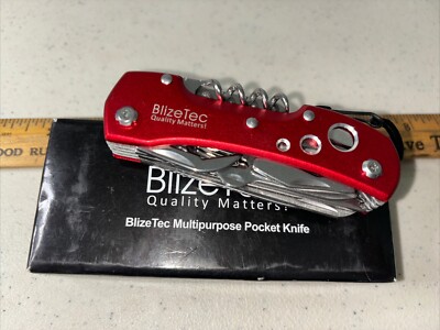 BlizeTec Knife 14 Functions Stainless Steel Multitool Pocket Folding & Case NEW