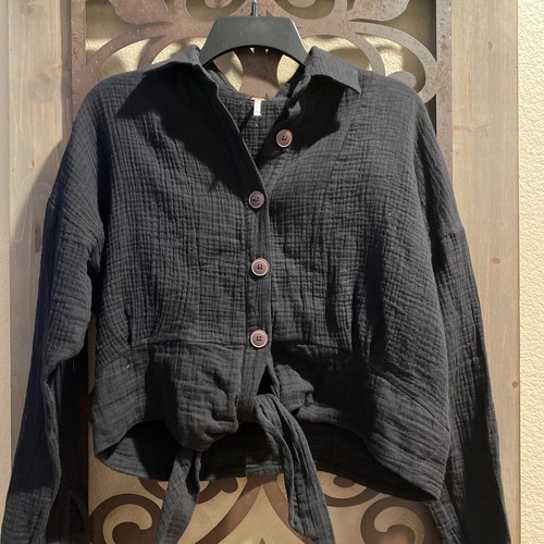 Free People Sun Streaks Tie Front Blouse Black S Authentic - Imagen 2 de 7