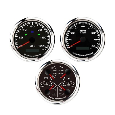 W PRO 85mm 3 Gauge Set GPS Speedometer 120 MPH Turn Signal High Beam Waterproof