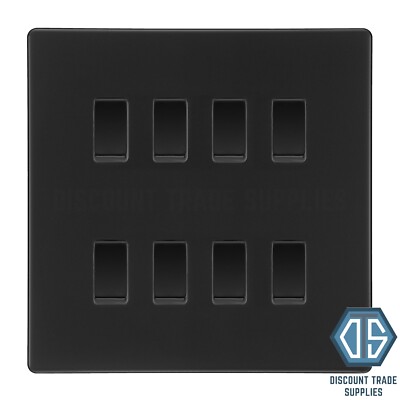 BG Schraubenloser Matt Schwarz 8 Gang Lichtschalter 2 Wege Custom Grid Switch