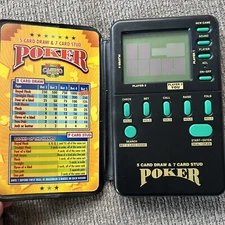 Electronic Handheld Poker Las Vegas Casino Corner 5 Card Draw & 7 Card Stud Game