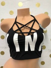 Victorias Secret Pink Ultimate Strappy Front Unlined Sports Bra Black Logo S NWT