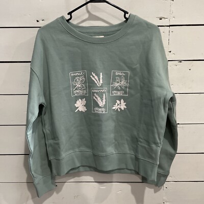 Pact Sweatshirt 100% Organic Cotton Women's Medium Green Herb Graphic Crew NWT